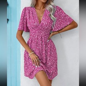 Boho floral print butterfly sleeve mini dress